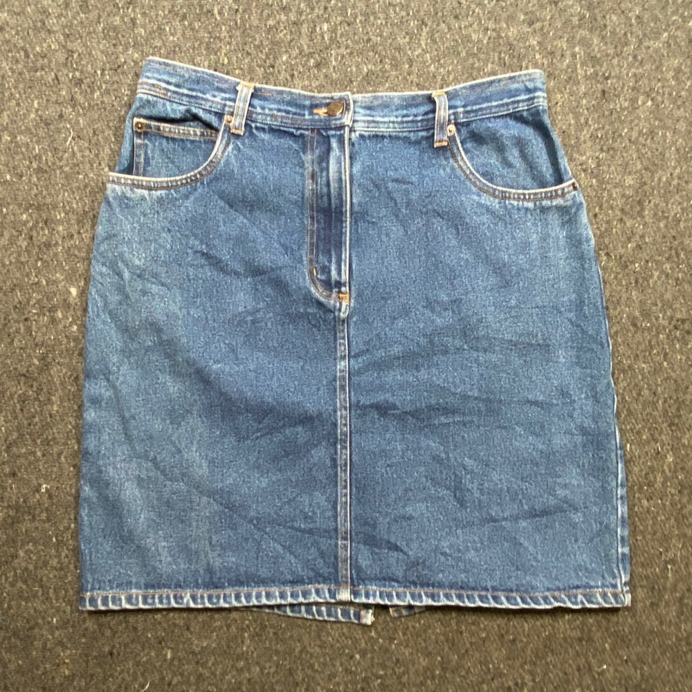 Bill Blass Vintage Women 10 Blue Denim Mini Skirt High Waist Medium Wash Jean